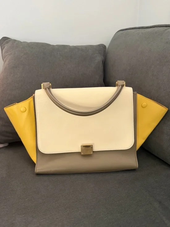 Celine Tricolor Leather Shoulder Bag - Cream, Gray & Mustard - Picture 2 of 8